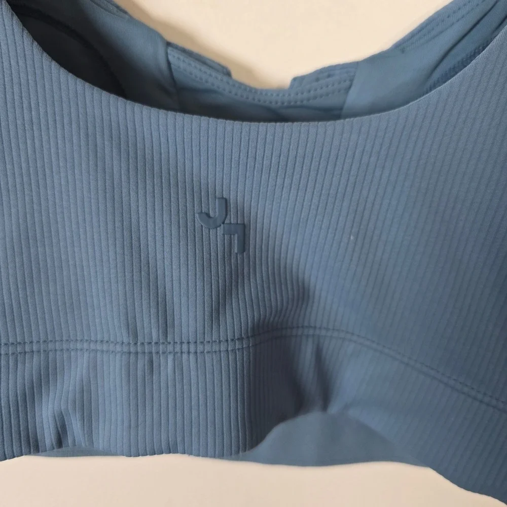 JoyLab Womens Ribbed Lace Up Front Sports Bra Dusty Blue Medium Activewear‎